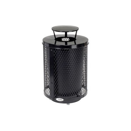 Outdoor Diamond Steel Trash Can W/Rain Bonnet Lid   Base, 36 Gallon, Black